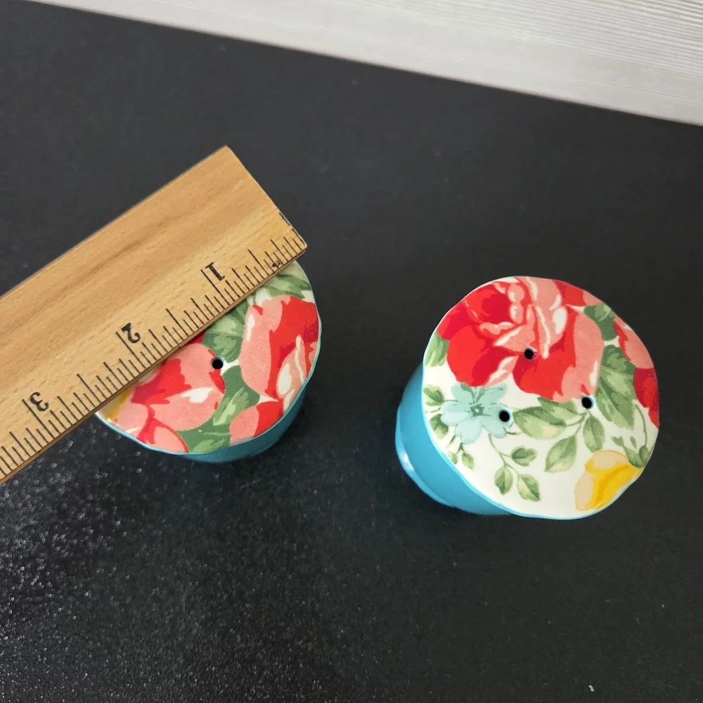 Pioneer Woman Teal Vintage Floral Salt & Pepper Shakers Discontinued Farmhouse